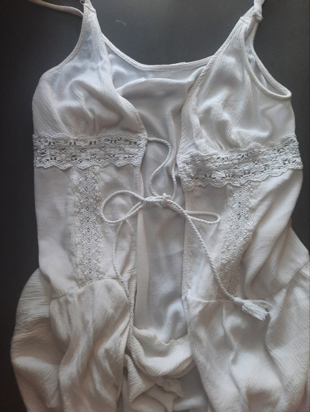 Women's Cream Lace-Trim Spaghetti Strap LayeringVest/Top - Hi/Low Lightweight
